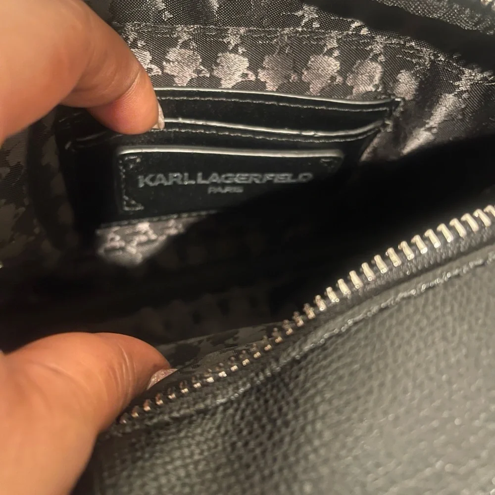 Karl Lagerfeld Black and White Camera Style Crossbody Bag with Heart Accents - Picture 4 of 11